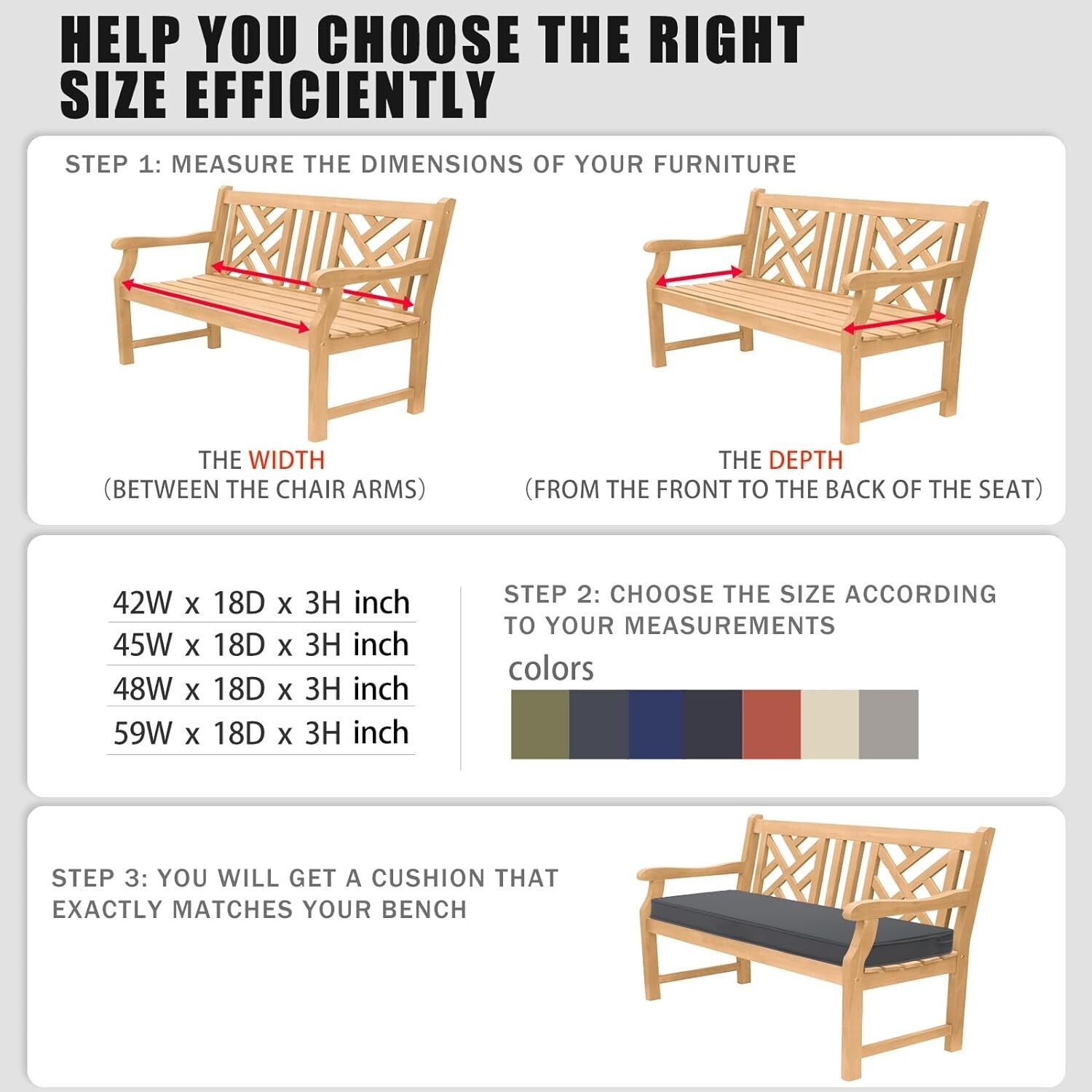 59x18 Inch Patio Furniture Cushion - Waterproof & Comfortable Dark Gray Design