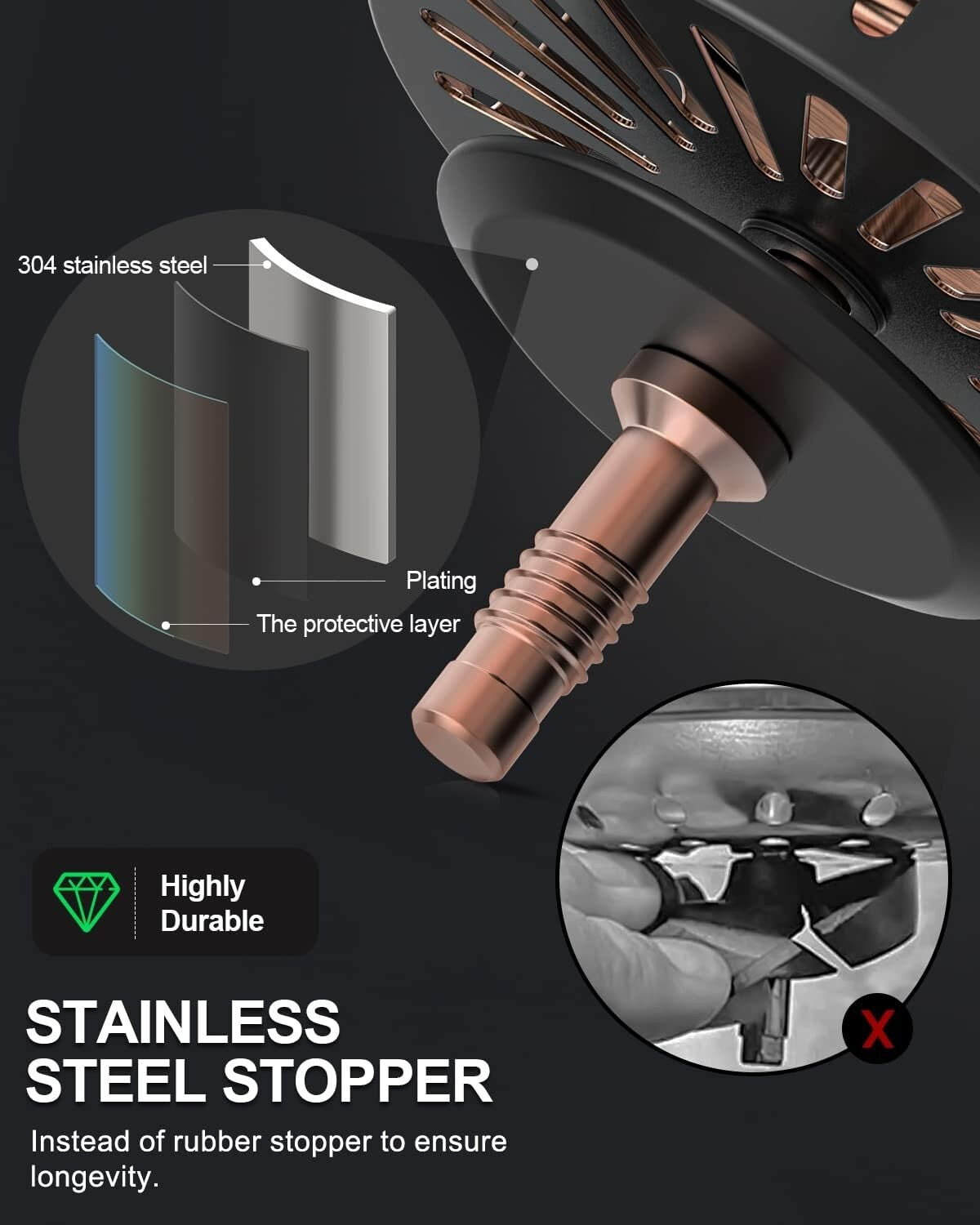 Elegant Copper Kitchen Sink Drain Kit with Removable Strainer for Easy Cleaning