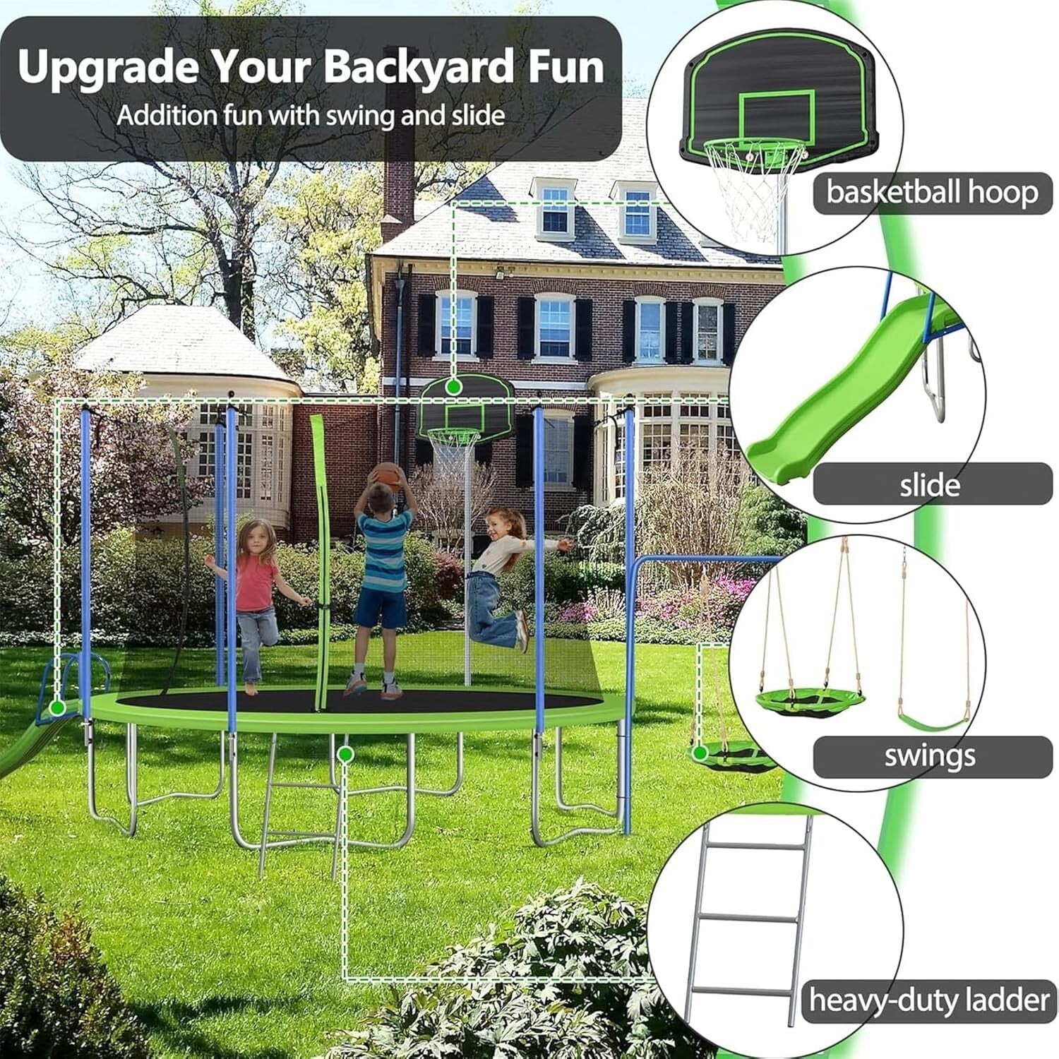 Ultimate 14FT Trampoline Set with Slide, Swings & Basketball Hoop - Family Fun