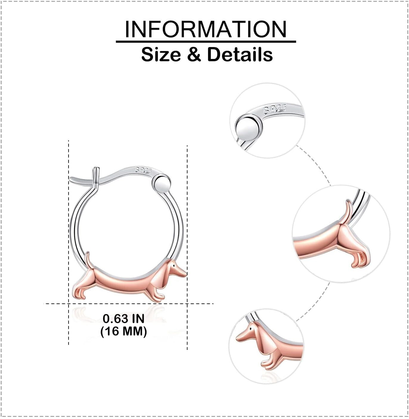 Cute Sterling Silver Dachshund Hoop Earrings - Perfect Jewelry Gift for Her