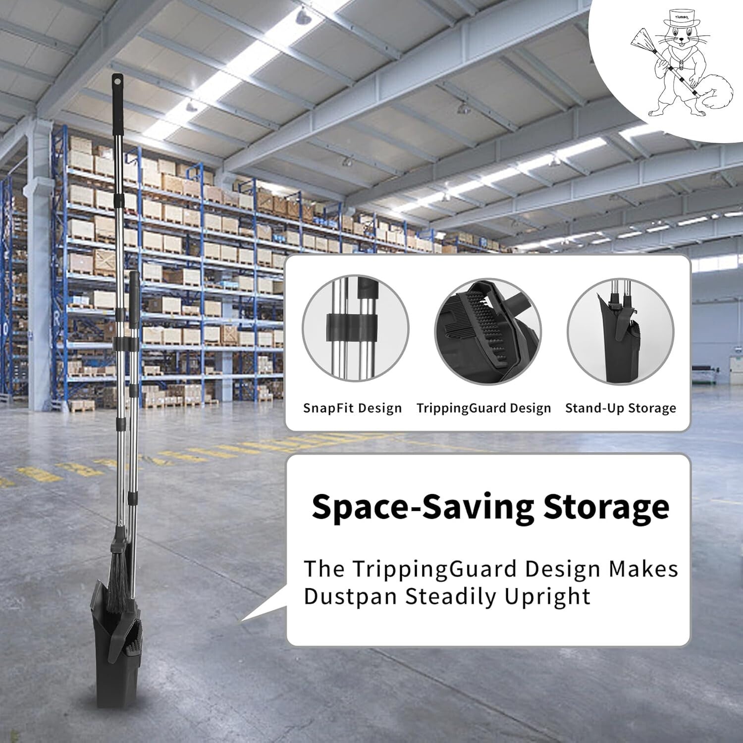 51'' Industrial Brooms with Self-Cleaning Dustpan - Perfect for Home & Office