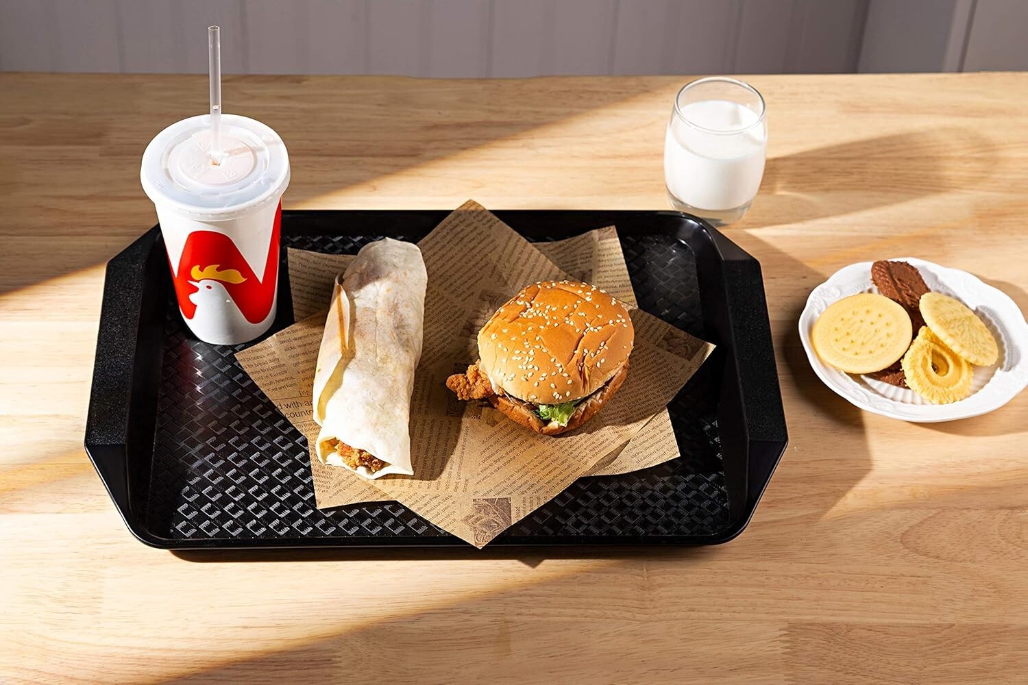Casual Black Fast Food Serving Trays, 12-Pack 16.95"x11.82" Rectangular