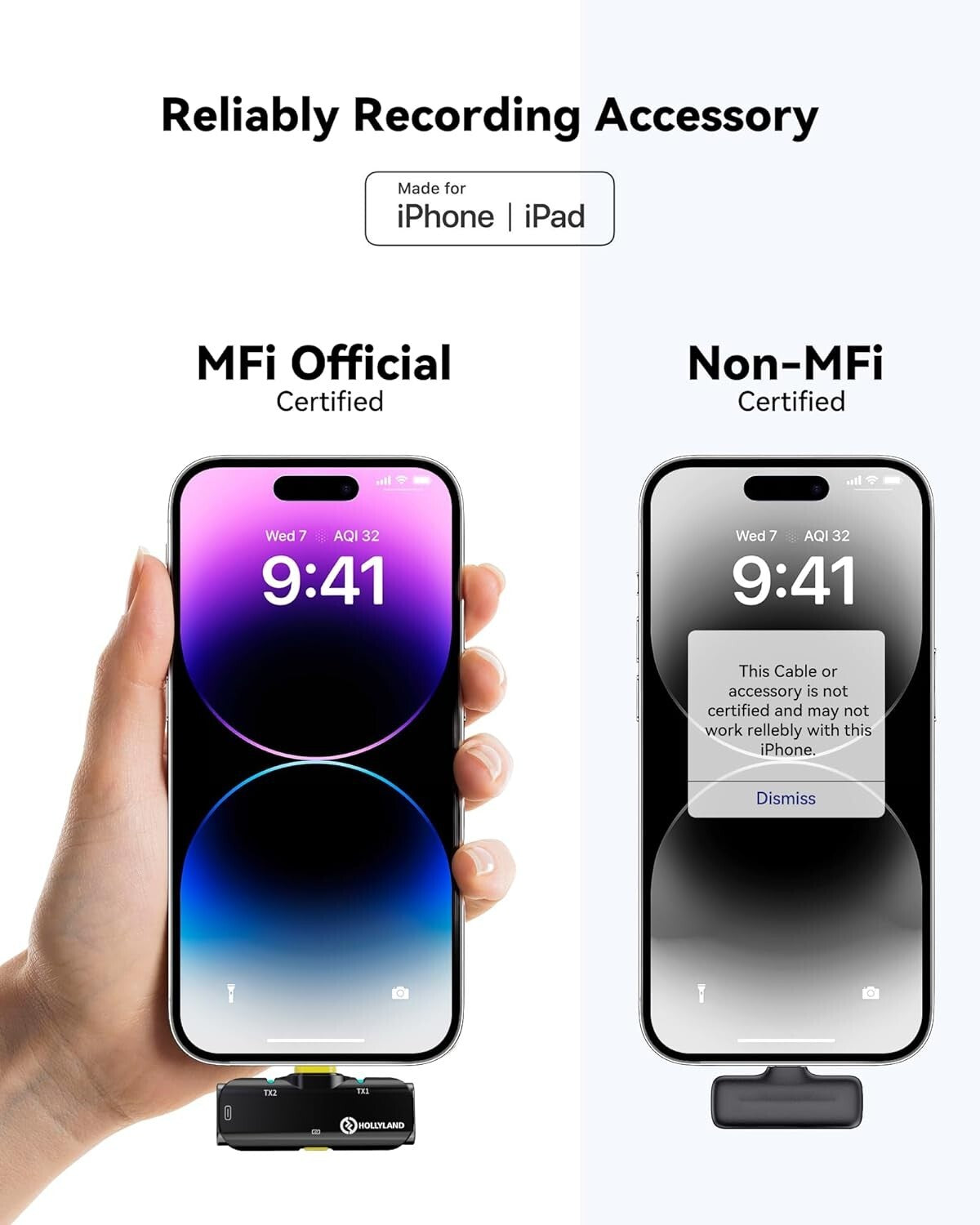 Active Noise Cancelling Lavalier Mic - 32H Battery, Ideal for iPhone/iPad Users