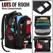 Load image into Gallery viewer, Extra Large 50L Water-Resistant Travel Laptop Backpack with USB Port, Bright Red
