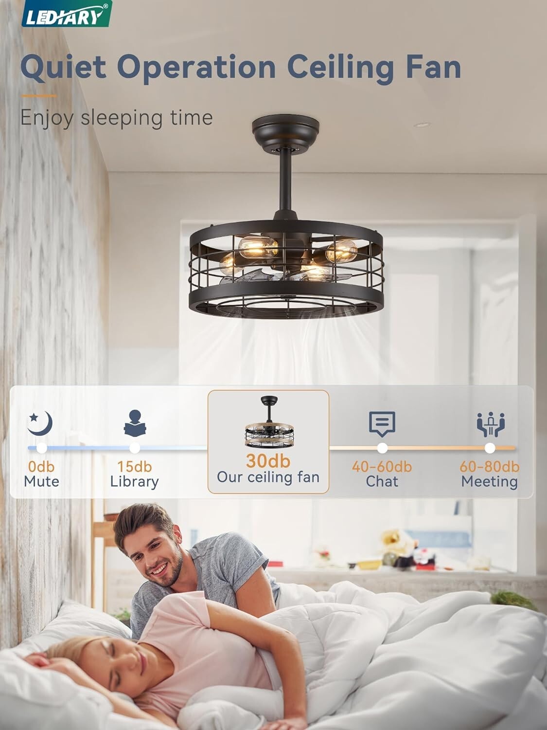 16.5'' Black Caged Ceiling Fan with Remote & LED Light for Stylish Living Spaces