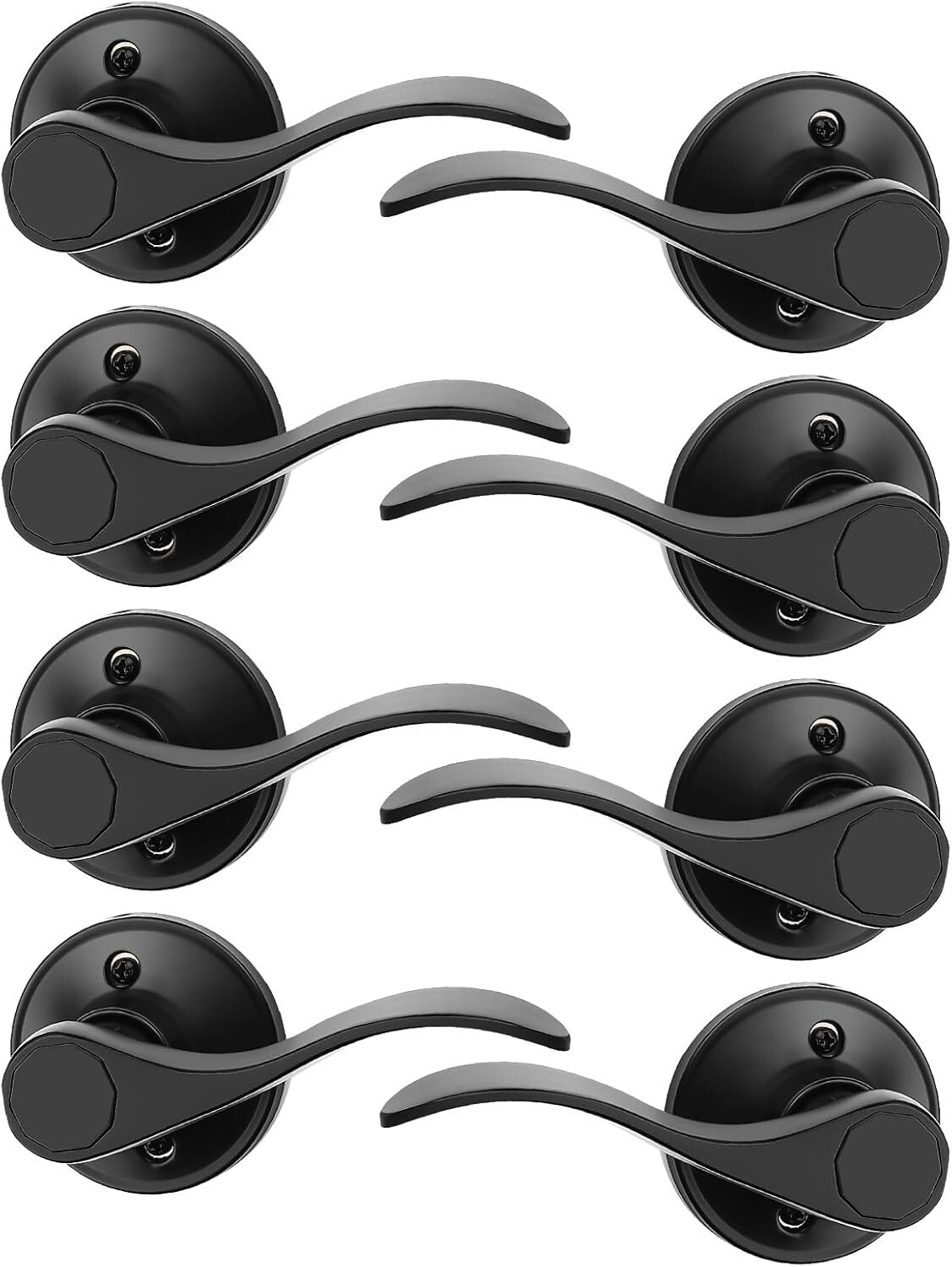 8 Pack Contemporary Wave Style Dummy Door Handle Set in Elegant Black Finish
