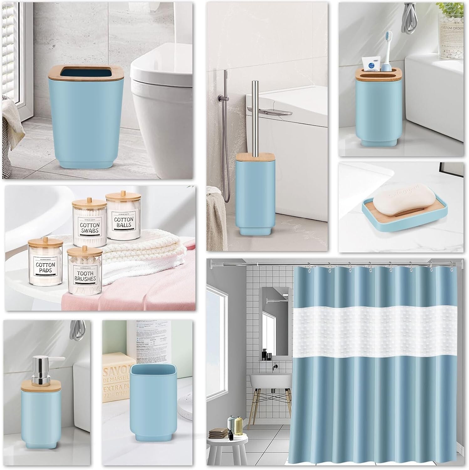 Elegant 24-Piece Navy Blue Bathroom Accessories Set with Shower Curtain & Tra...