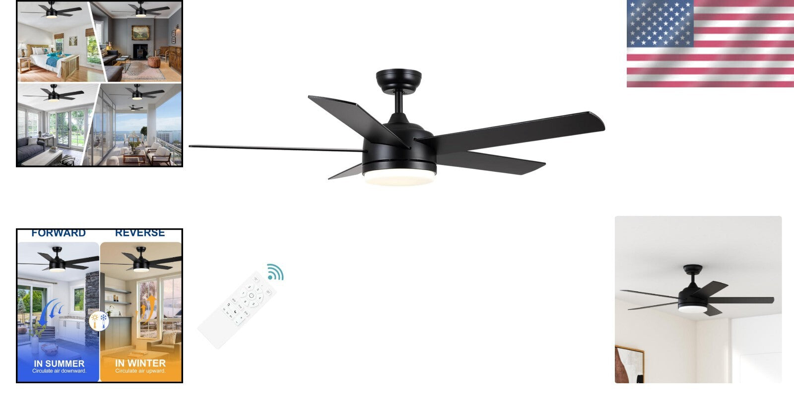 Dimmable LED Black Ceiling Fan with Remote Control - 3 Color Temperatures