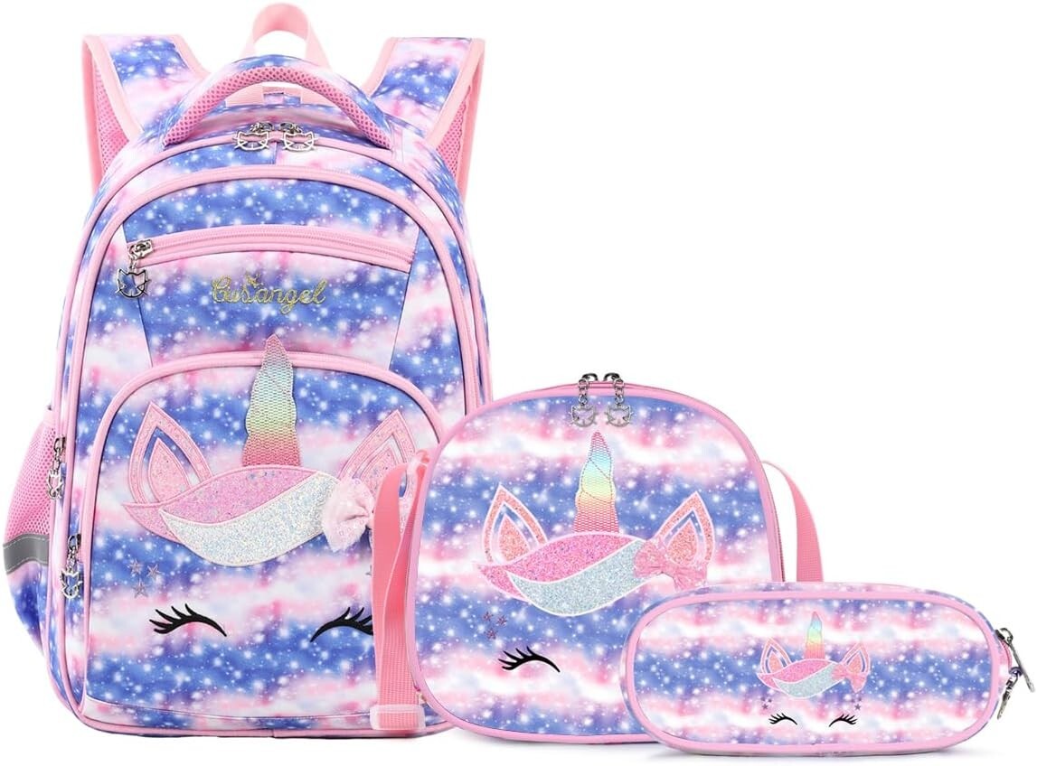Ergonomic Multi-Compartment Backpack with Lunch Bag and Pencil Case for Girls