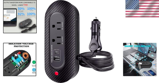 200W Pure Sine Wave Car Power Inverter - Compact Adapter with Dual AC Outlets