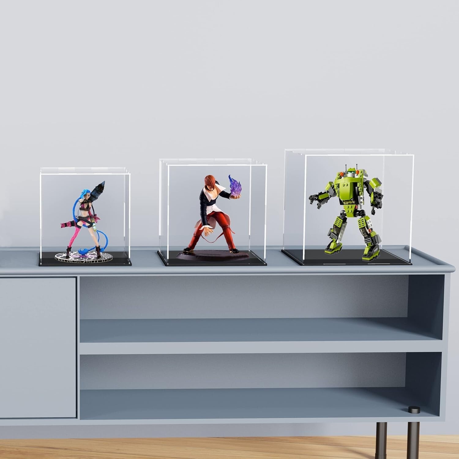 12 Inch Clear Acrylic Display Case with Matte Black Stand for Collectibles