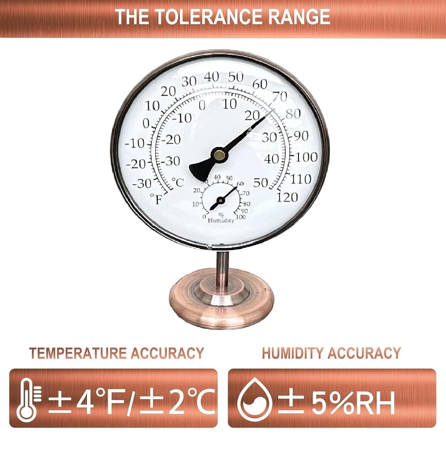 Elegant 4-Inch Indoor/Outdoor Thermometer with Hygrometer – Durable Brass Design