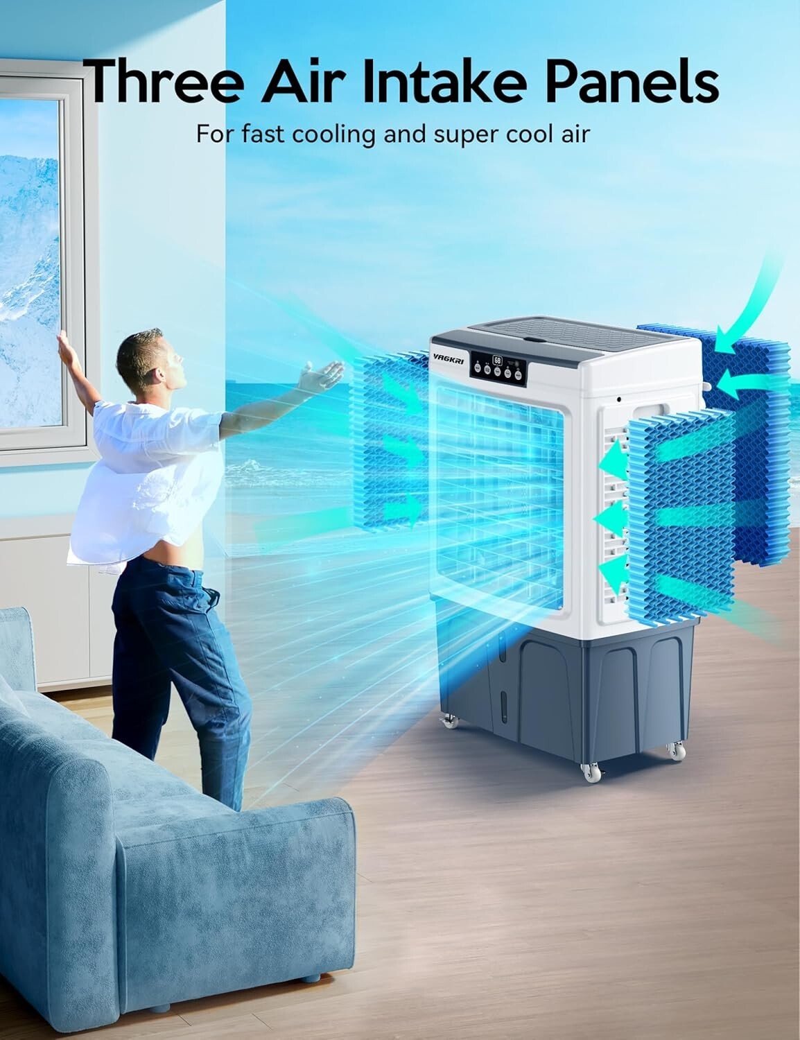 Energy-Efficient 3000 CFM Evaporative Air Cooler with Timer & Ice Packs Included
