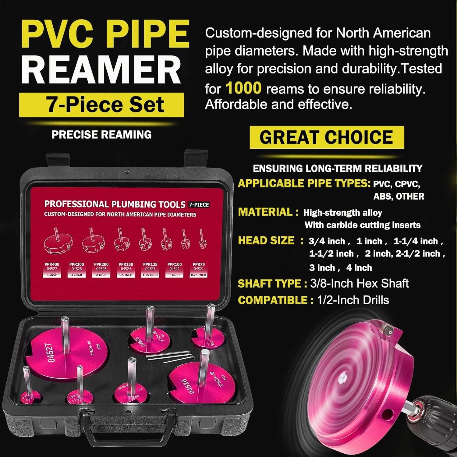 Durable Aluminum Alloy 7-Piece Pipe Reamer Kit for Leak-Free Plumbing Repairs