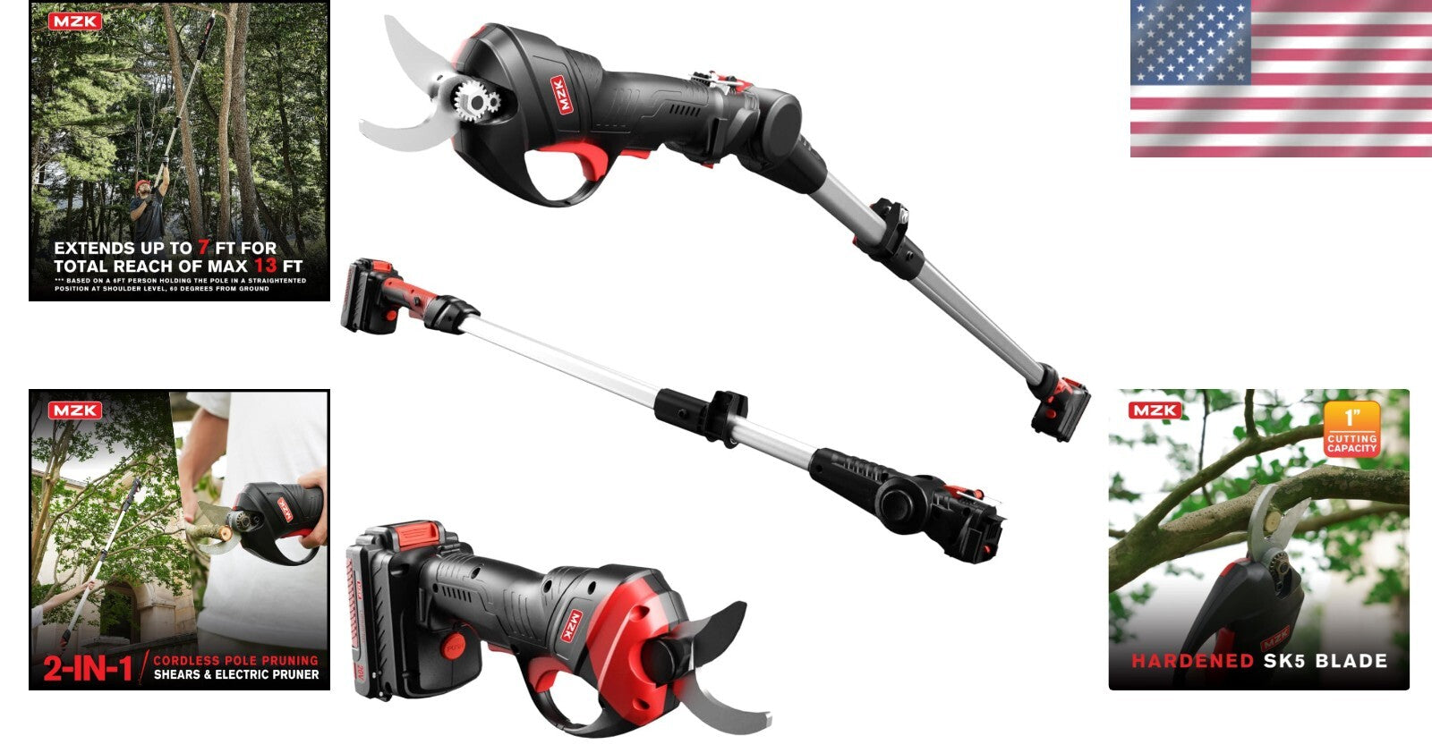 20V Cordless Electric Pole Pruning Shear - 12-ft Reach with Safety Features