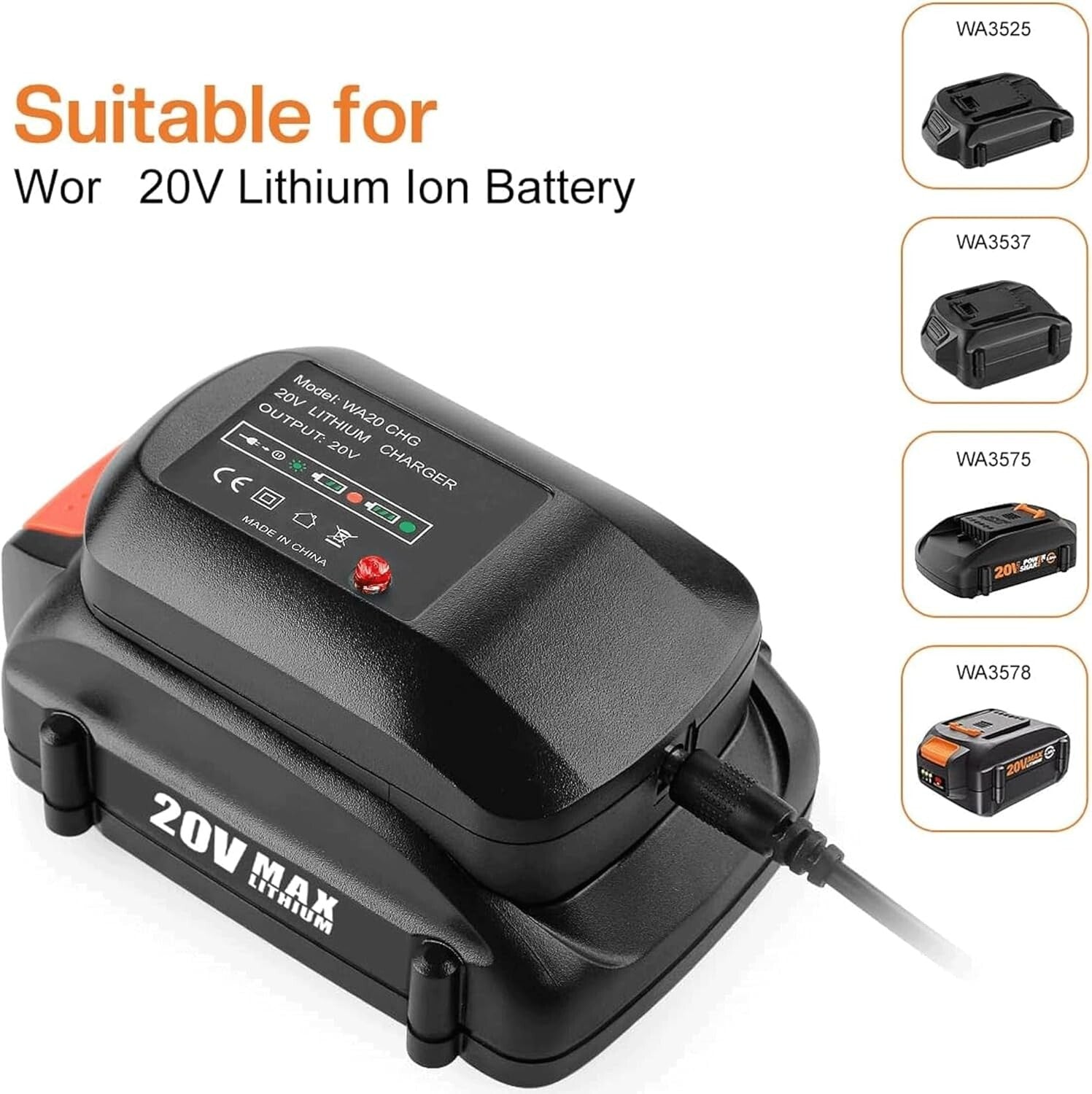 Battery & Charger Combo for Works 20V Tools – Certified & Lightweight Design