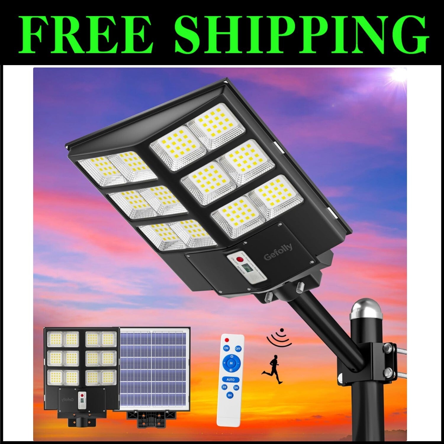 Commercial Solar Street Light 200000LM with Adjustable Brightness & Easy Install
