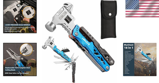 Compact Blue Multitool Hammer with Spring-Action Pliers for Adventure Seekers