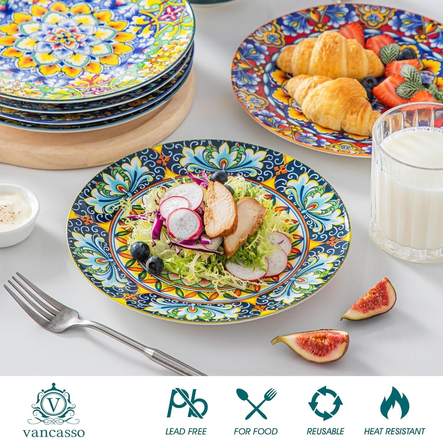Artistic Bohemian Plate Set of 6 - 8.5-Inch Ceramic Dinnerware for All Occasions