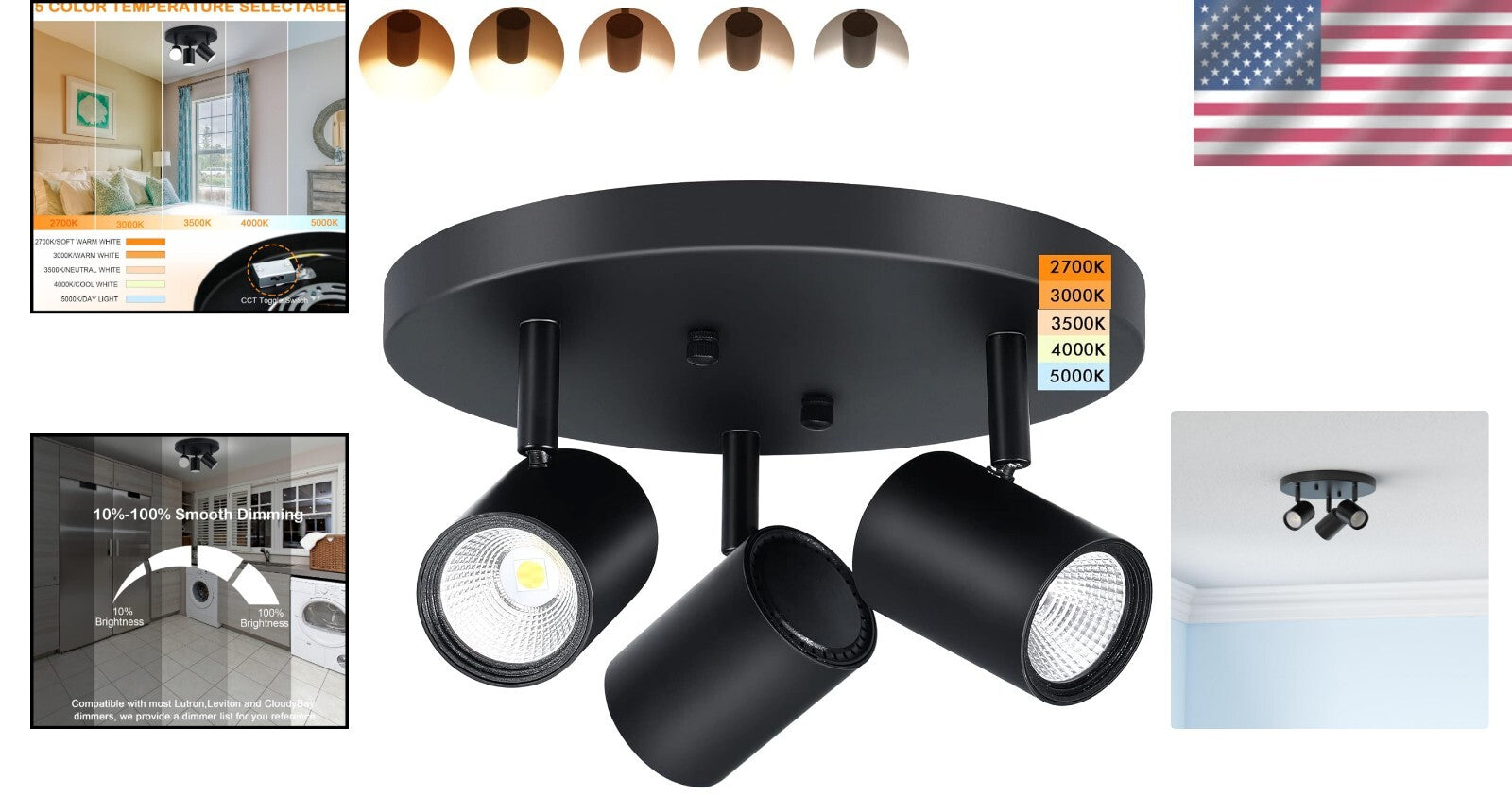 Elegant 5CCT Dimmable Track Light with Pivoting Heads - Flush Mount Design
