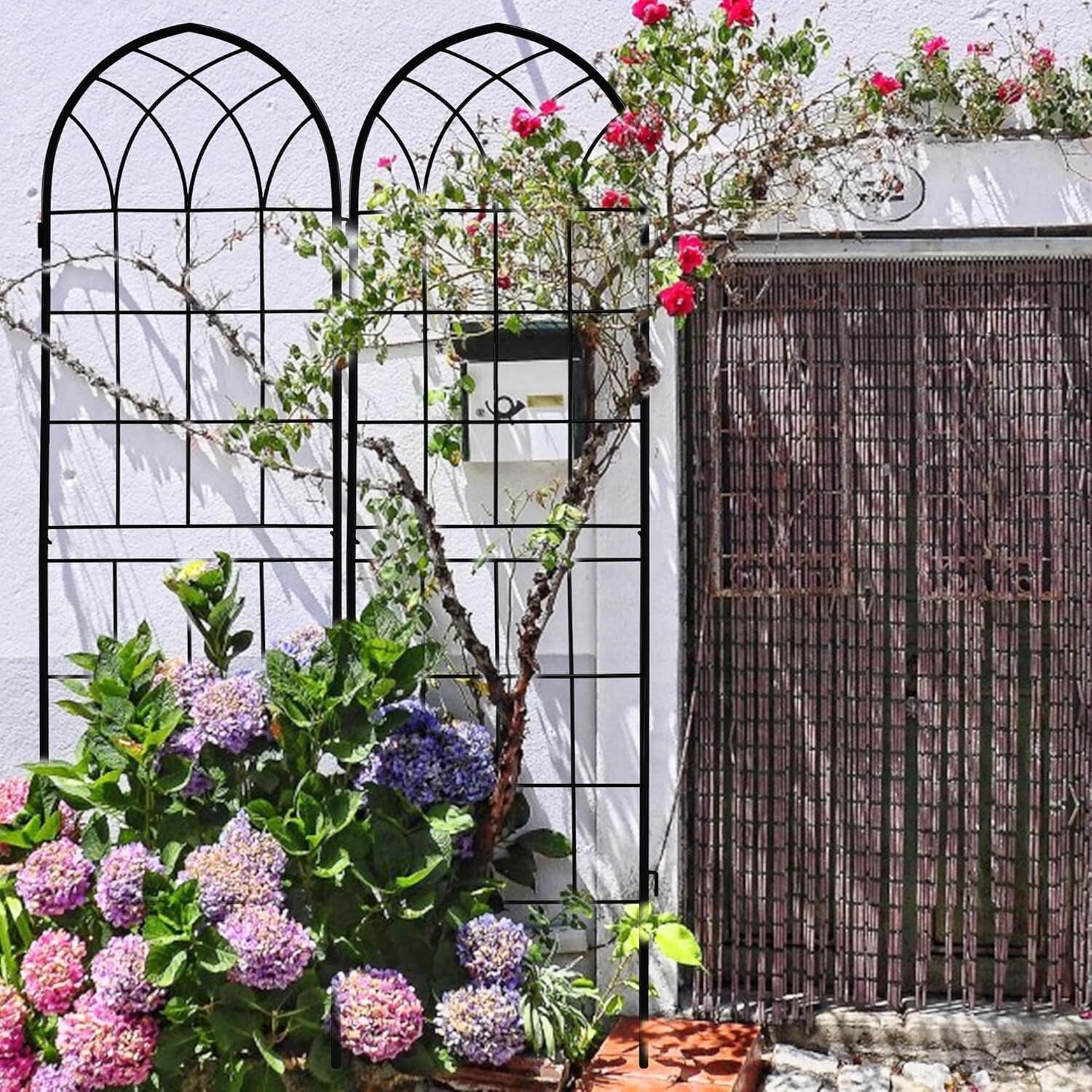 Durable 71x20in Rust-Proof Iron Trellis Set - Perfect for Climbing Roses & Vines