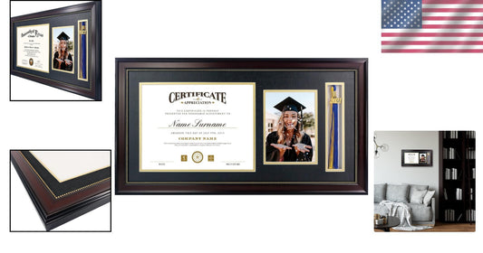 Vintage-Inspired Mahogany Graduation Frame with Real Glass & Tassel Shadow Box