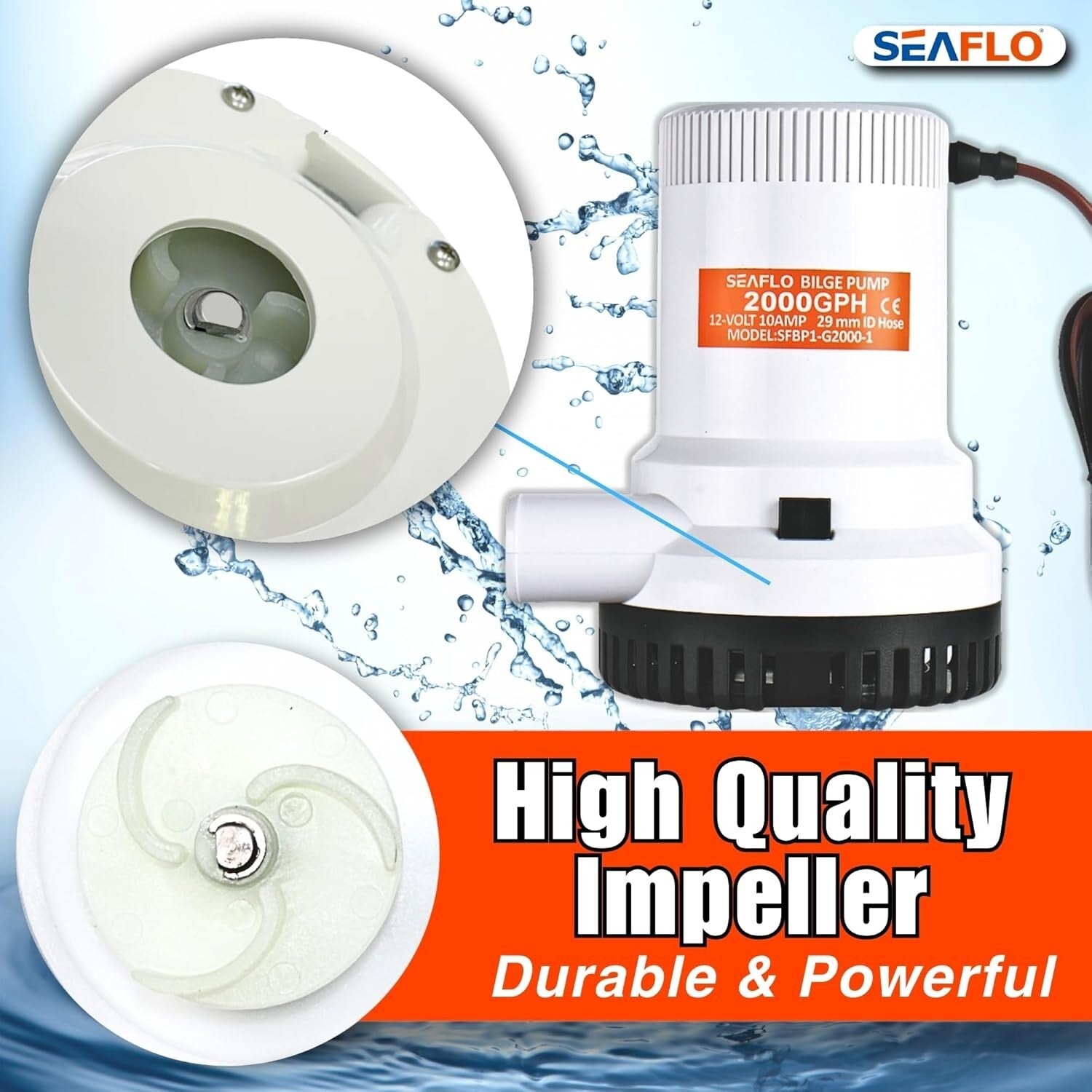 Efficient Marine Bilge Pump – 12V, 2000 GPH Flow with Stainless Steel Features