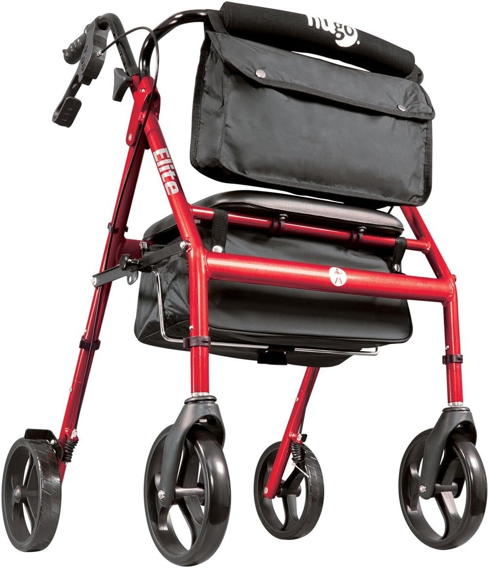 Elite Rollator Walker with 8-Inch Wheels - Ideal for Active Seniors, Garnet Red