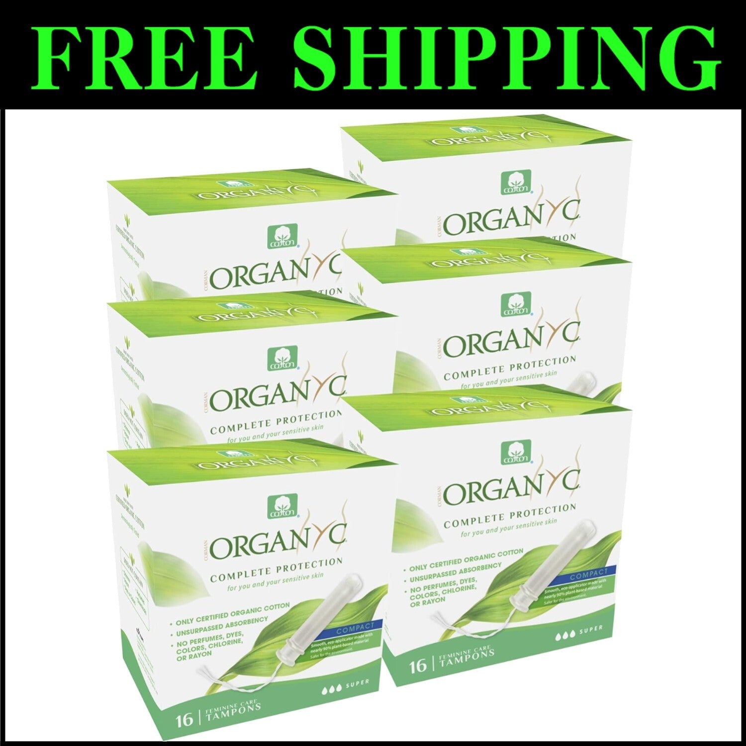 Hypoallergenic Organic Cotton Tampons with Plant-Based Applicator - Super Flow