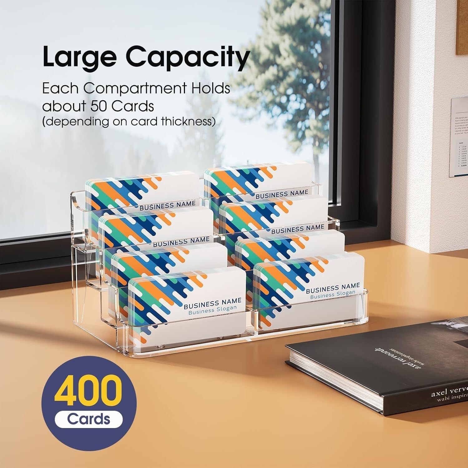 Clear Acrylic Business Card Organizer Set - 8 Pocket Display for Home & Office
