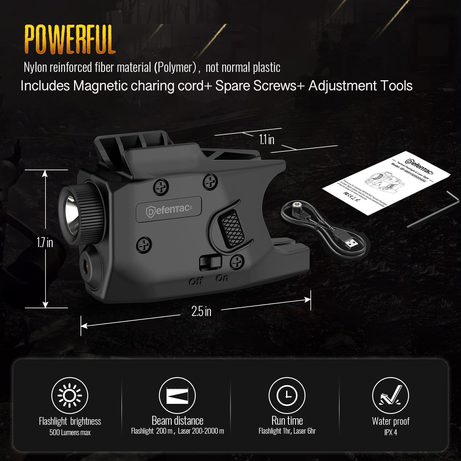 3-in-1 Tactical LED Flashlight & Laser Combo for Glock - 600 Lumens Brightness