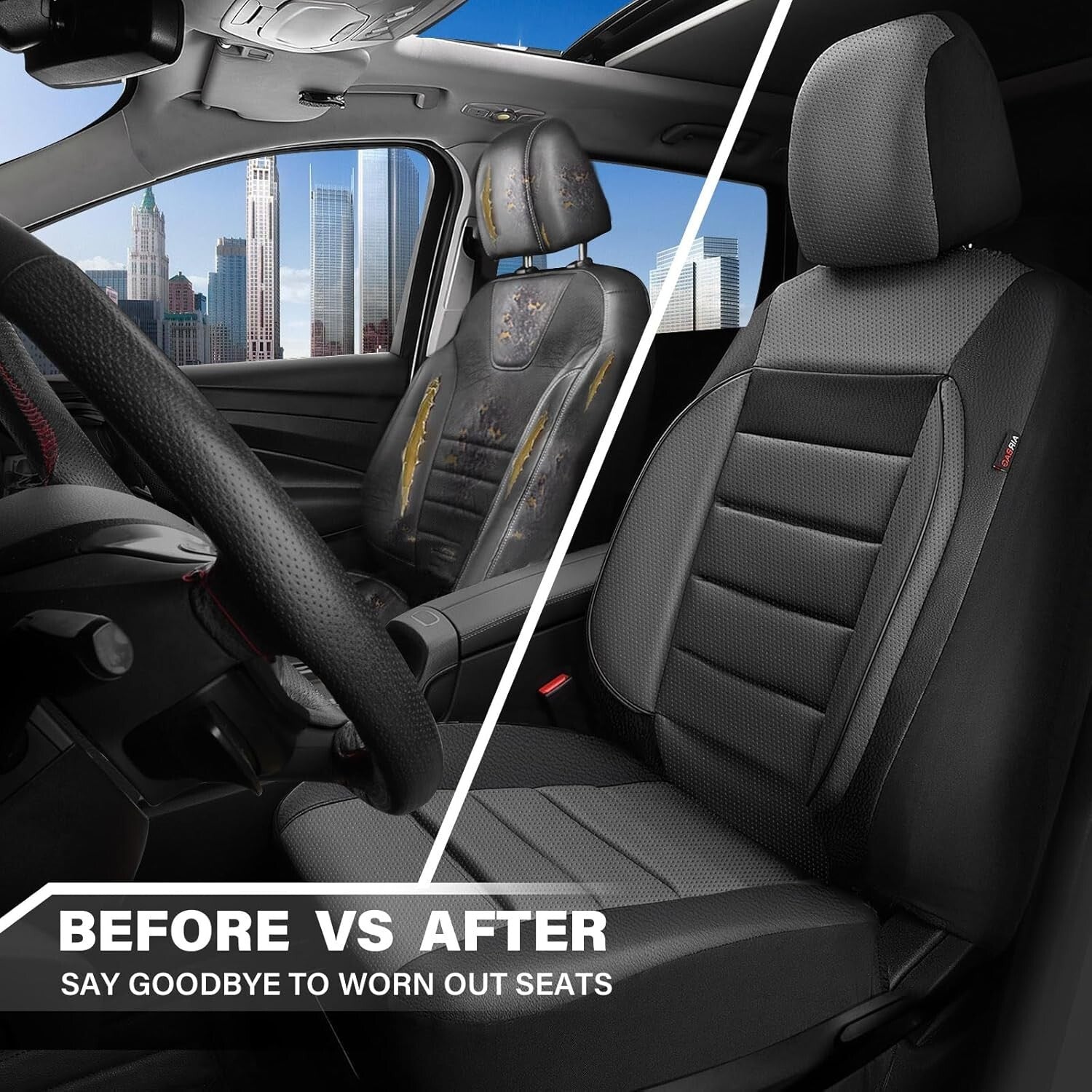 Elegant Gray & Black Leather Seat Covers for SUVs, Sedans & Vans – Full Coverage