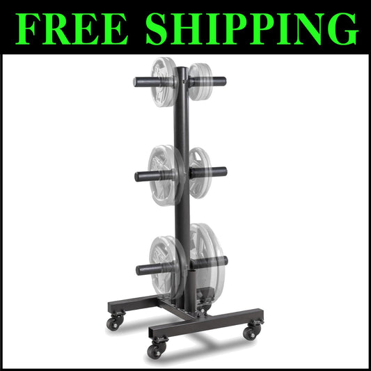 Sturdy Alloy Steel Weight Plate Tree with Transport Wheels - 300 lb Capacity