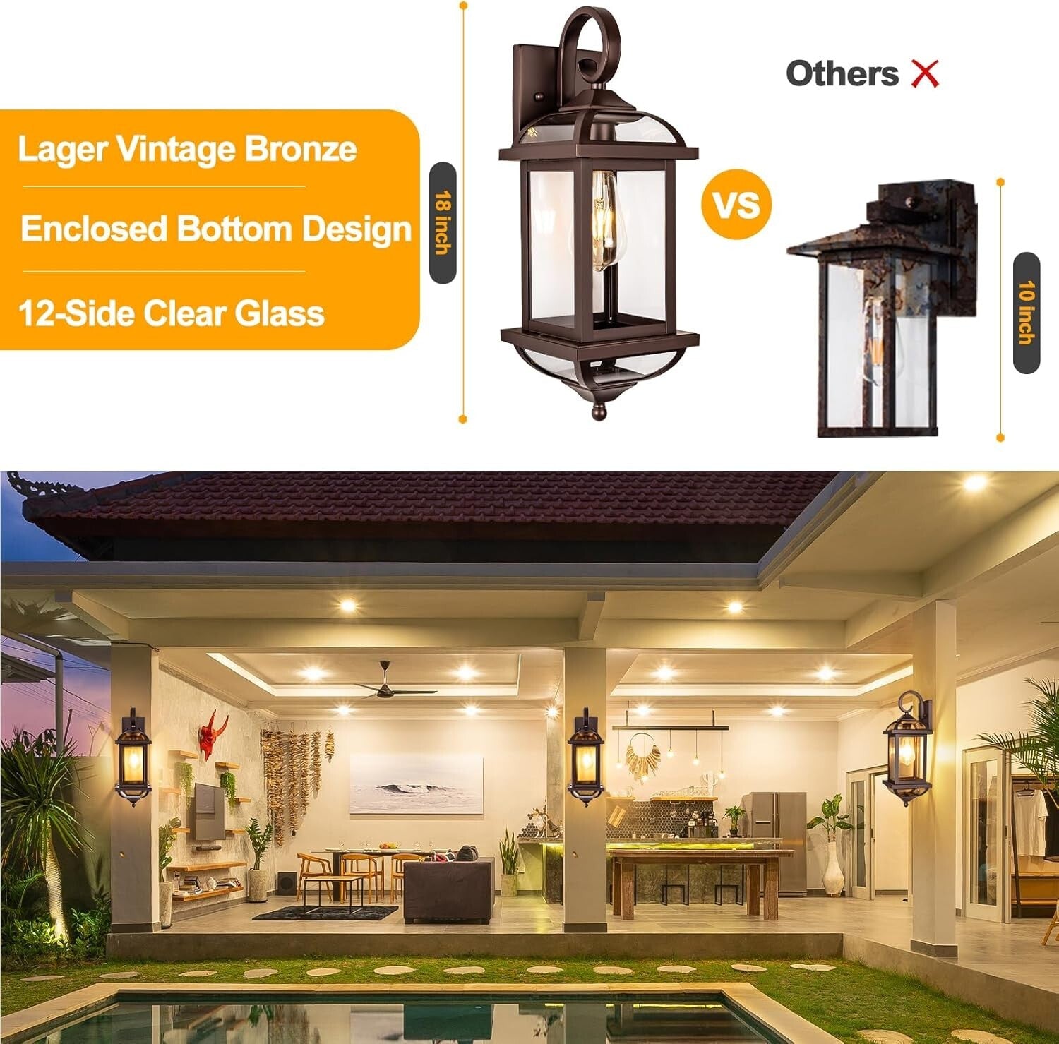 Elegant 18” Oil Rubbed Bronze Outdoor Lights - Durable Anti-Rust Wall Fixtures
