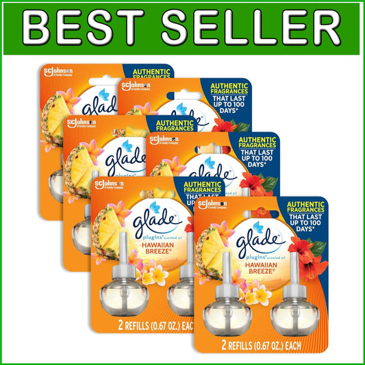 Adjustable Hawaiian Breeze PlugIns Air Freshener - 6 Refill Bottles, 50 Days