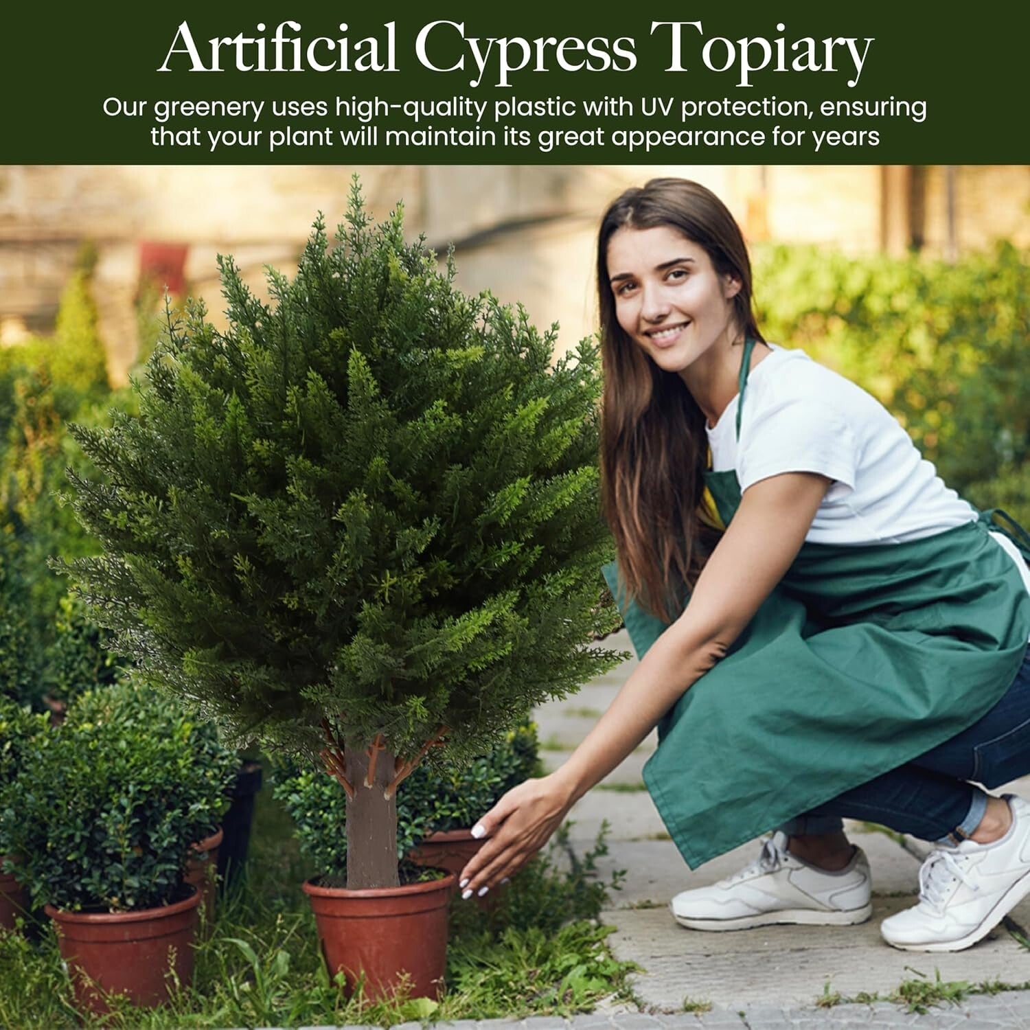 Durable Fade-Proof Artificial Cypress Trees - 15.7'' Topiary for All Spaces