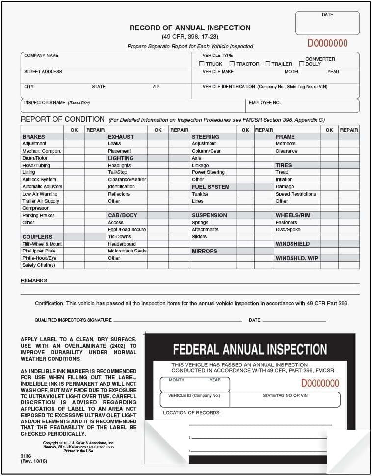 Durable 50-Pack Record of Annual Inspection Forms with Black Decals - USA Made