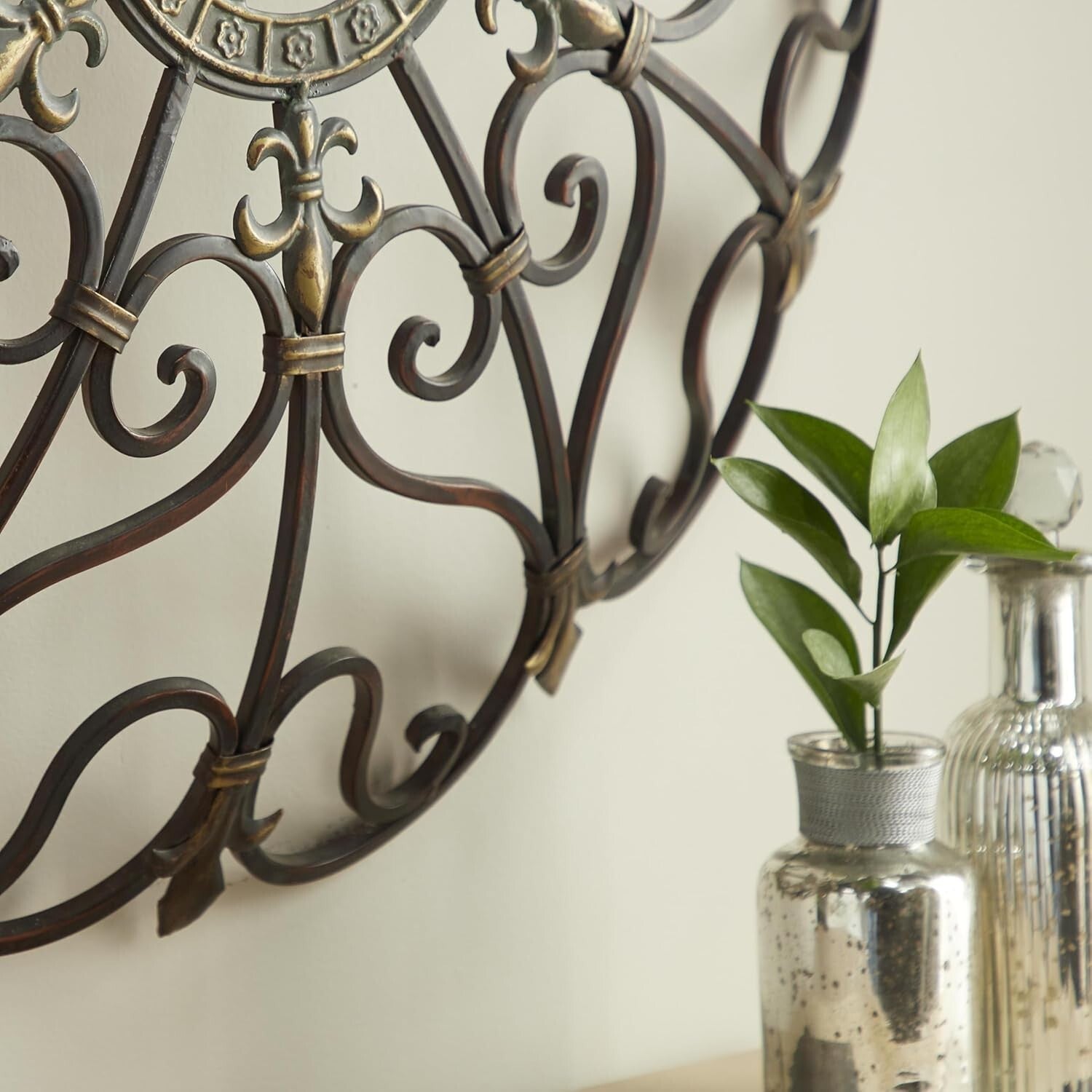 Antique-Inspired Metal Wall Decor - 29" Scroll Design for Living Rooms