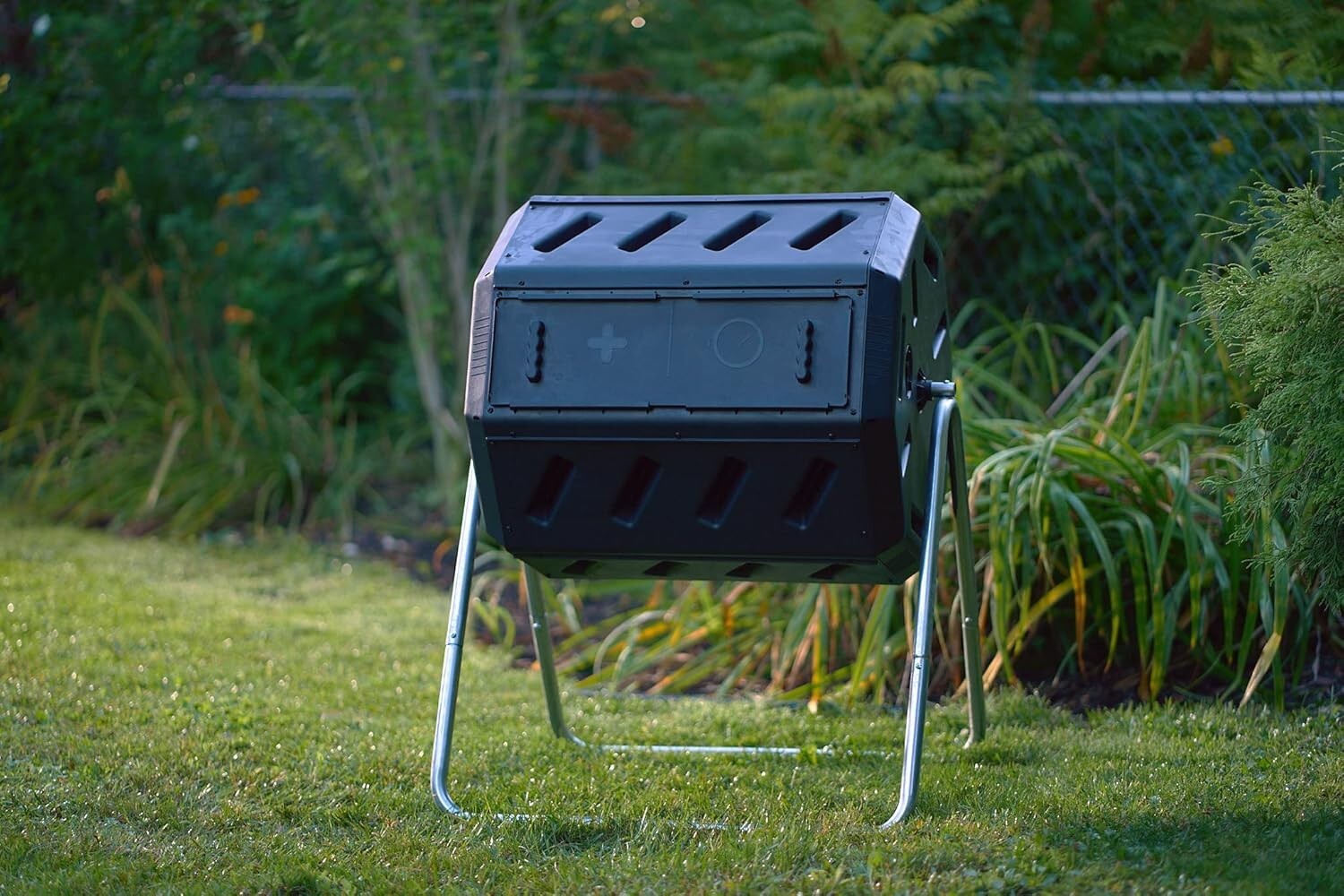 Stylish Black Outdoor Tumbling Composter - 37 Gallon Dual Chamber Design