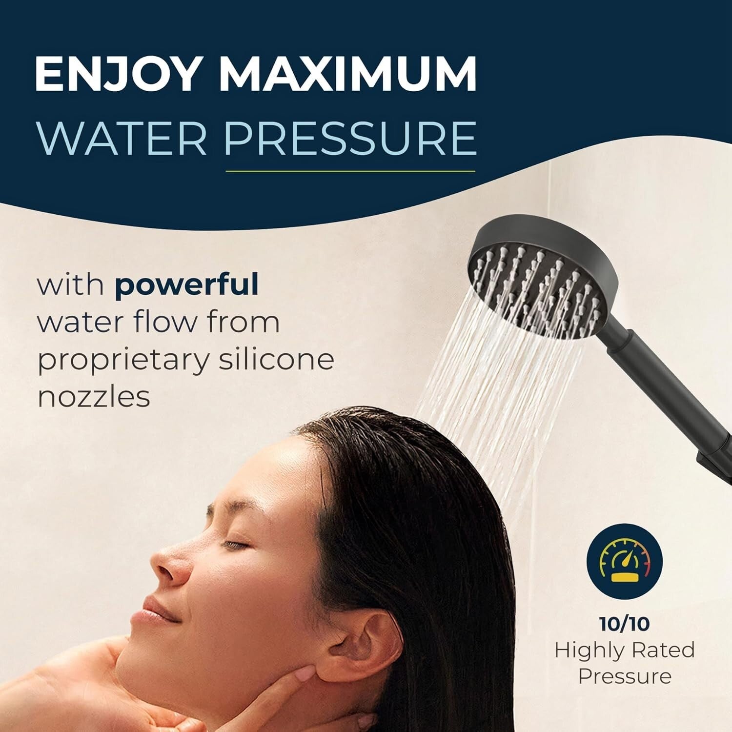 6ft Flexible Shower Hose with Matte Black Metal Shower Head - High Performance
