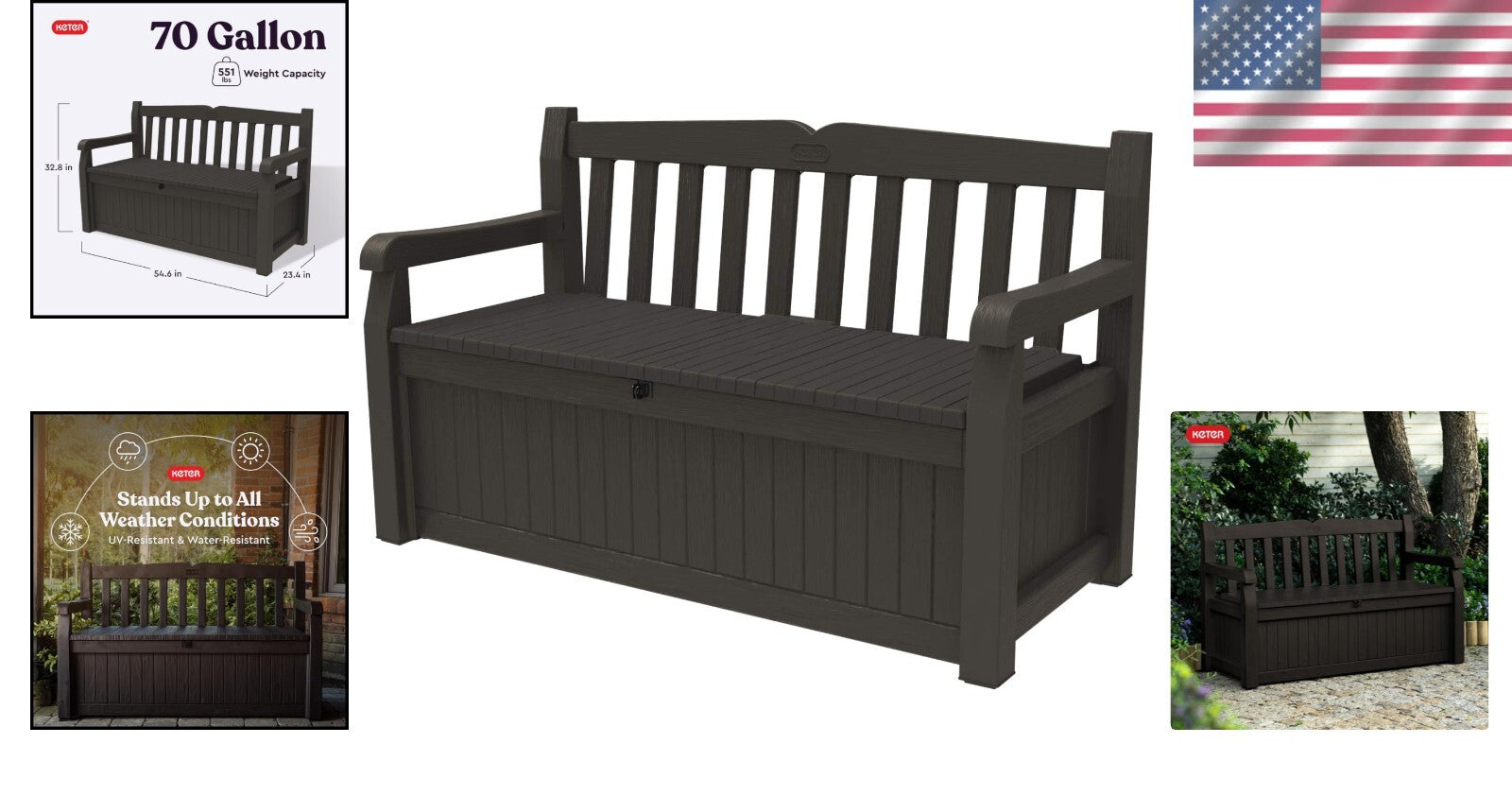 Elegant Outdoor Storage Bench - 70 Gallon Resin Deck Box for Patio & Seating