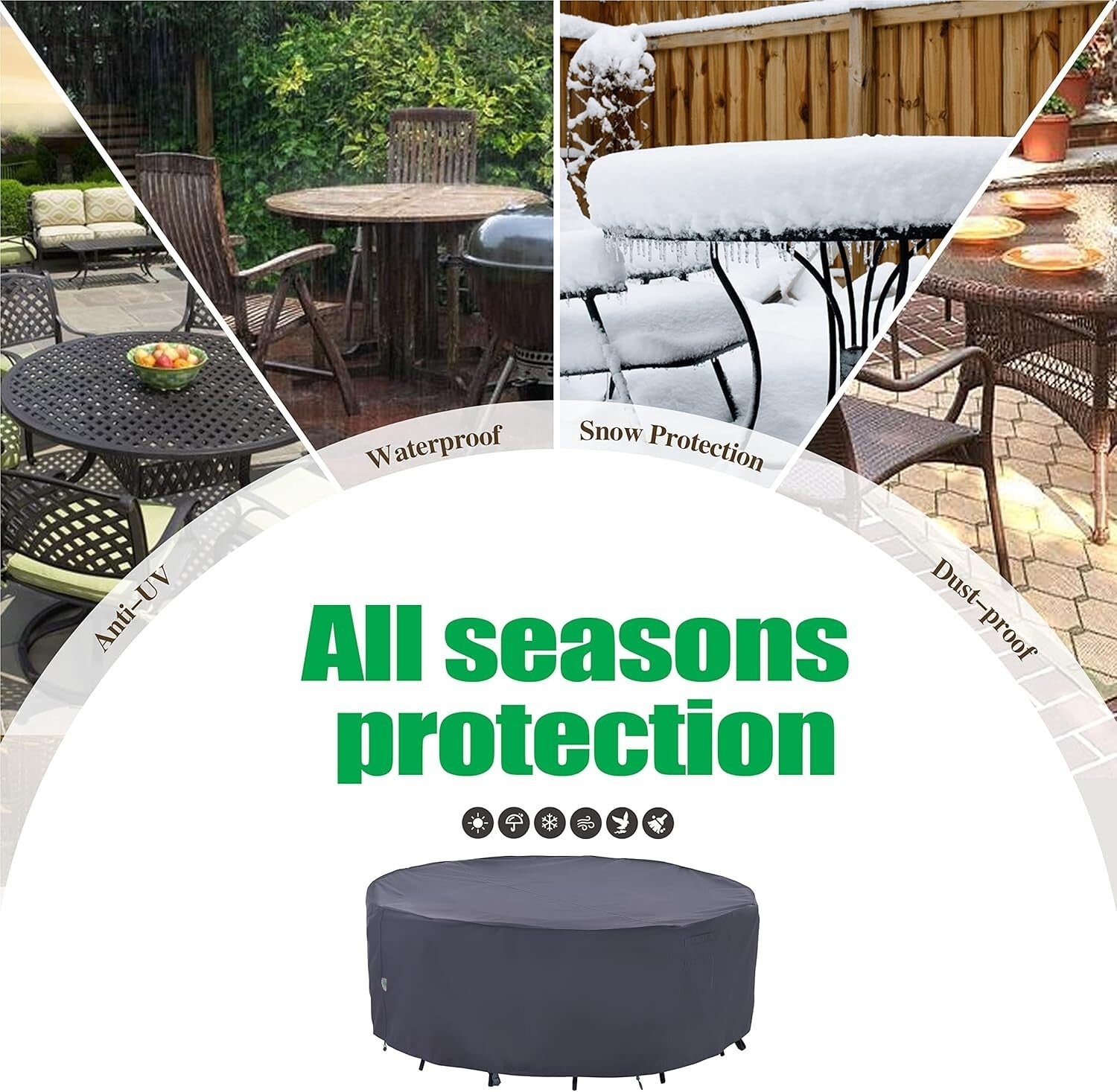Adjustable Waterproof Outdoor Cover for 62" Round Table Chairs Set - Grey Style