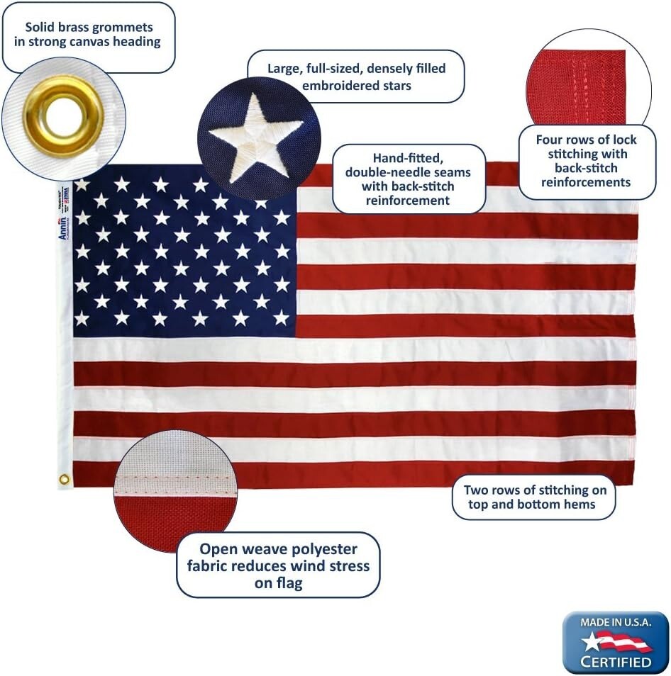 High-Quality 5x8 Foot American Flag with Embroidered Stars - Tough-Tex Fabric