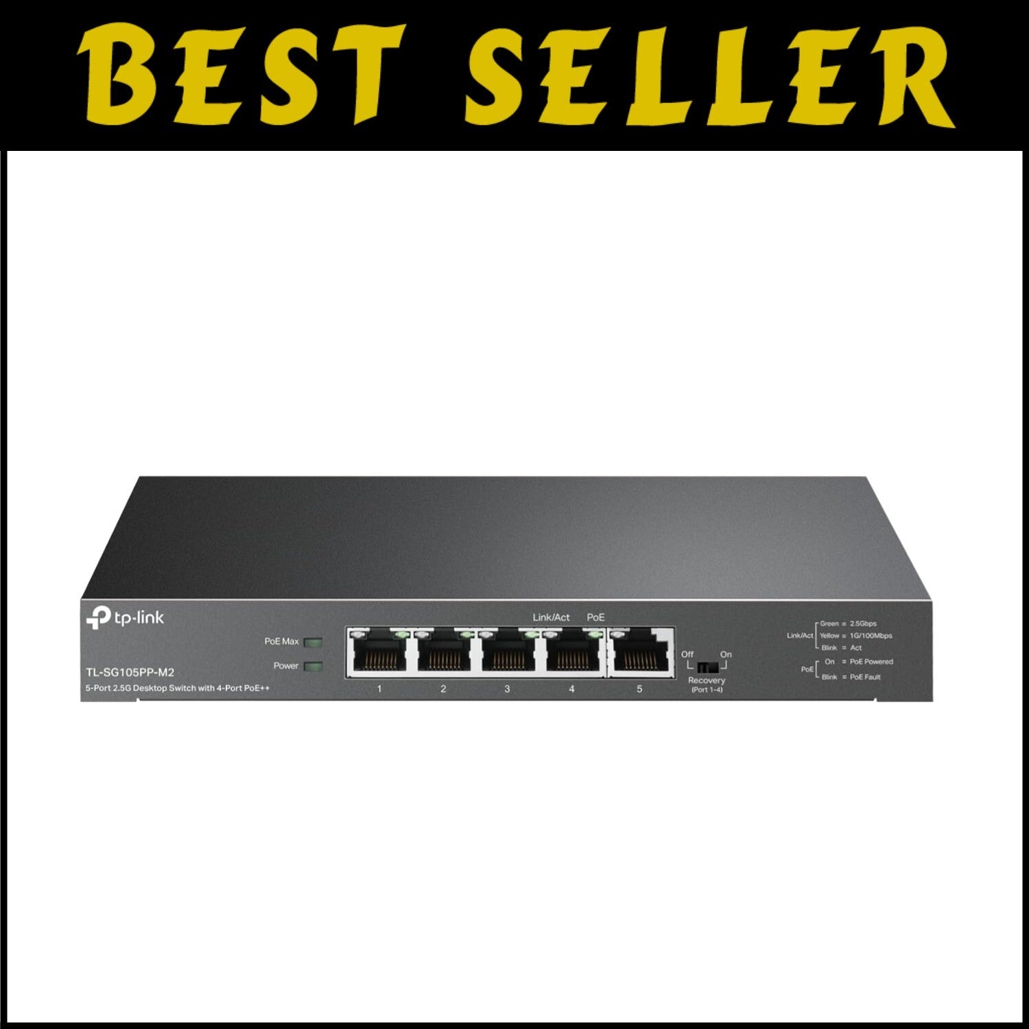 5-Port 2.5 Gigabit Switch with 4 PoE++ Ports - High Performance, Fanless Design