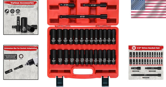 29-Piece Chrome Vanadium 1/2" Socket Set with Extensions for Home & Garage