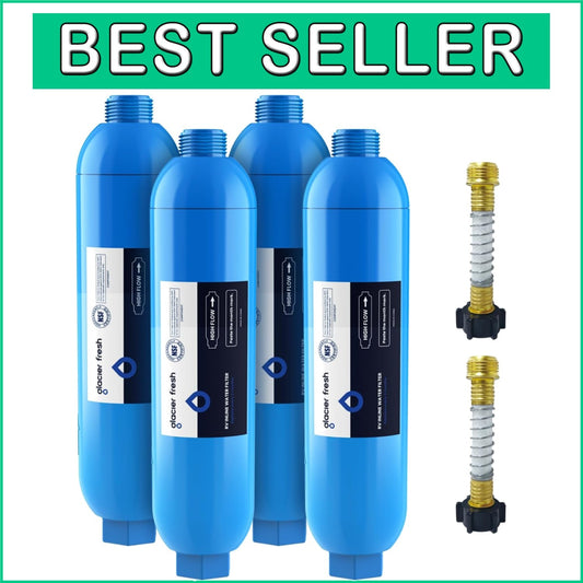 4 Pack RV/Marine Water Filter with Hose Protectors - Reduces Chlorine & Odors