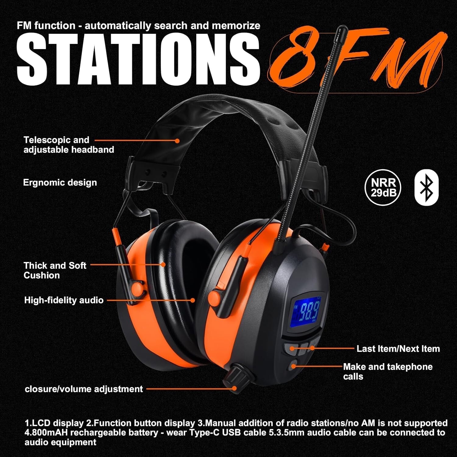 Bluetooth 5.0 Hearing Protection with FM Radio & NRR 29dB - Perfect for Mowing