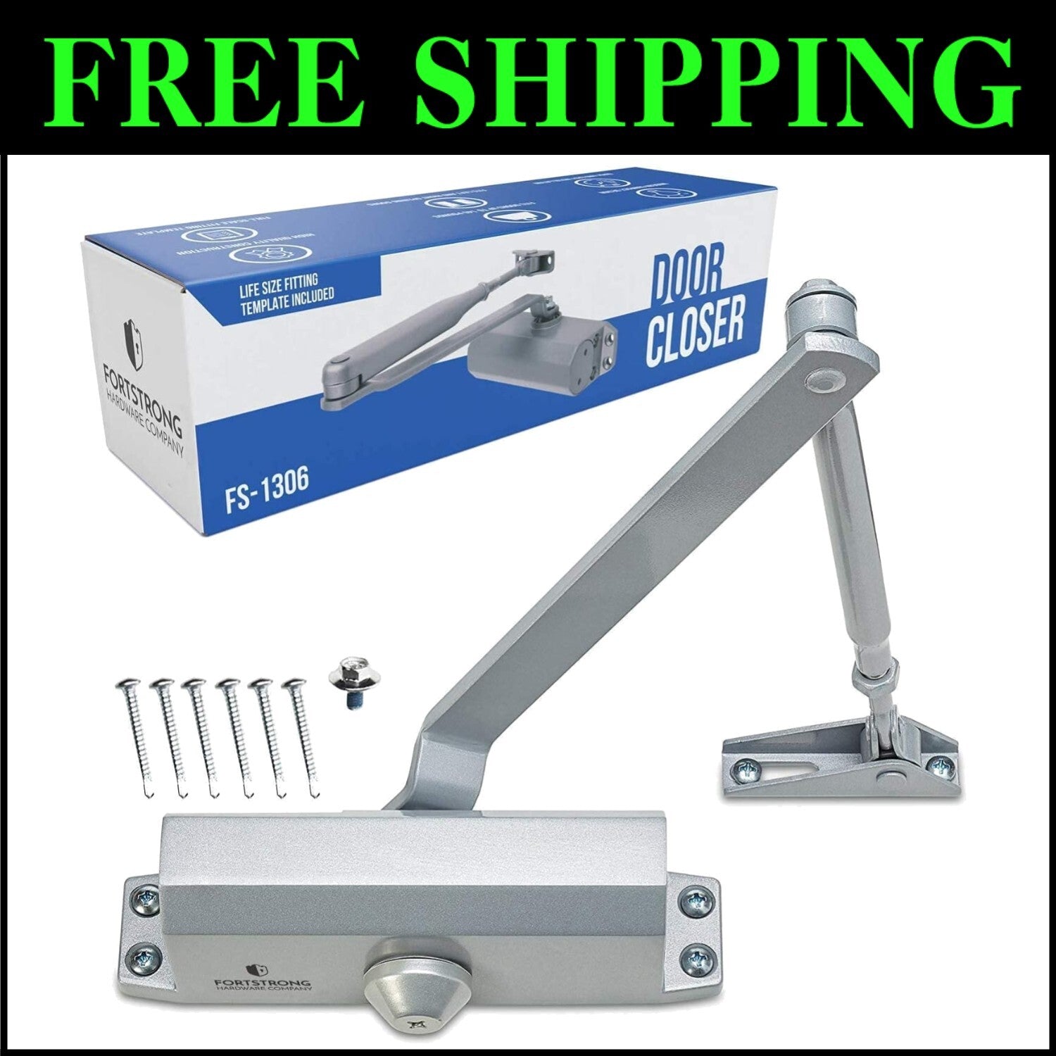 Adjustable Silver Hydraulic Door Closer - UL Certified for Home or Business