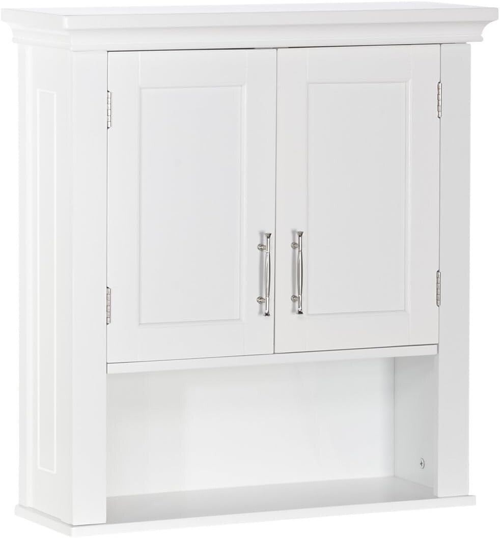 Stylish Wall Mount Storage Cabinet with Open Shelf for Toiletries - White Finish