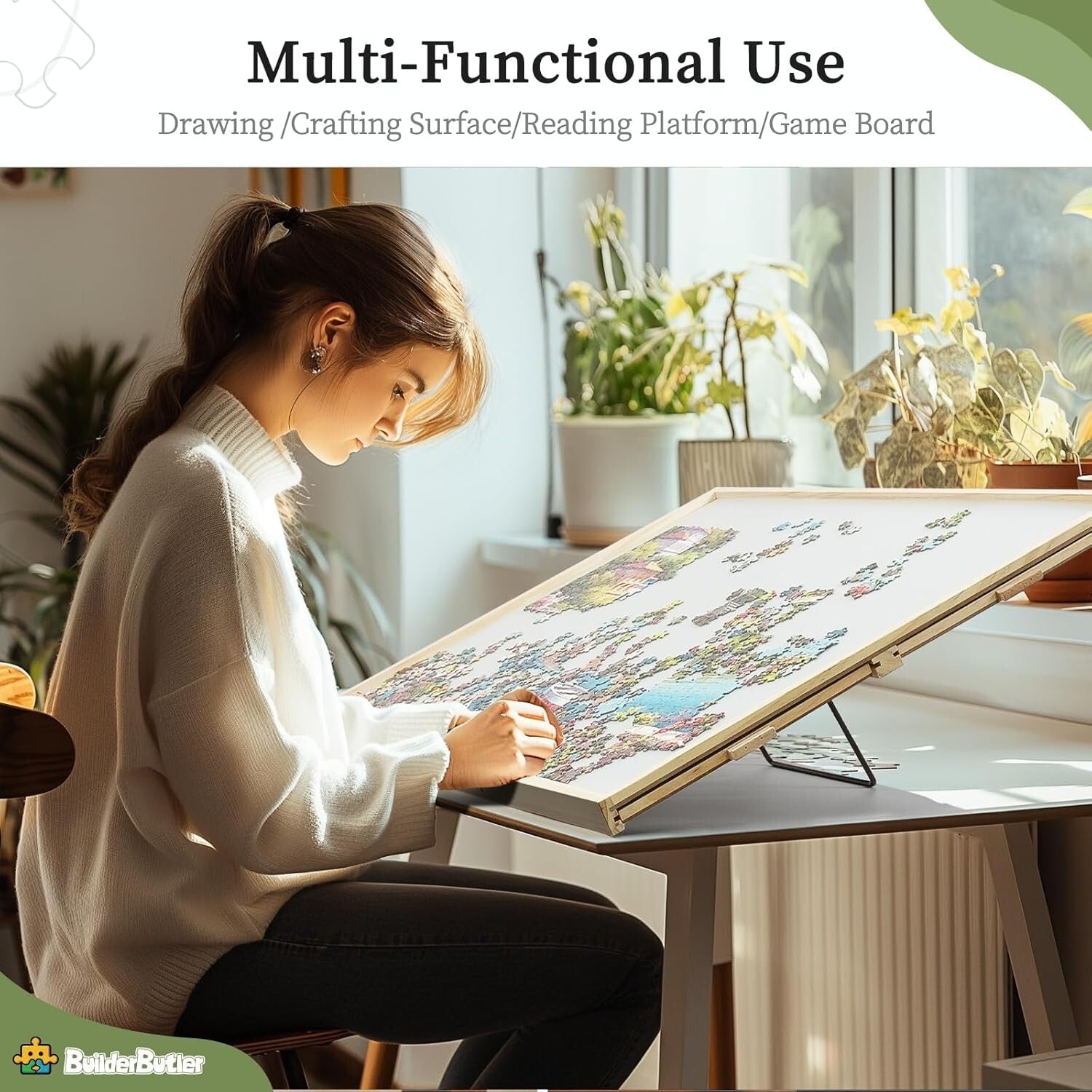 Eco-Friendly Tilting and Rotating Puzzle Table, 40.16'' x 28.5'' with 4 Drawers